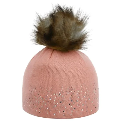 Eisbär Nalin Lux Crystal Beanie Damenmütze - Trendige Strickmütze mit Fleecefutter - Stylische Damenmütze mit Kunstfellbommel, bequem und warm für die kalten Monate. Einheitsgröße (54-59 cm) und perfekt für jeden Herbst-Winter Look.