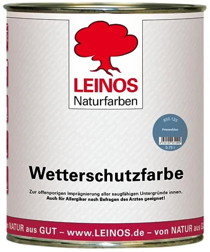 Leinos Wetterschutzfarbe auf Ölbasis 850 Friesenblau - 0,75 l Dose - Farben & Lacke: Wetterfeste, offenporige Decklackierung für alle Holzkonstruktionen im Außenbereich, ideal für langlebigen Schutz gegen Wind und Wetter.