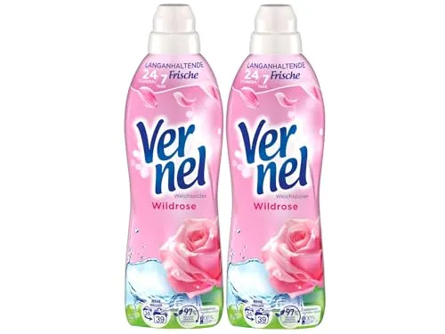 VERNEL Wildrose Weichspüler 2x 39 WL (78 Waschladungen), Wäscheduft für 24 Stunden & 7 Tage langanhaltende Frische mit einzigartiger Duft-Technologie, recycelbare Flasche