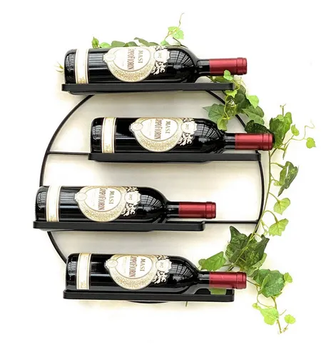 DanDiBo Weinregal Metall Wand Schwarz Andante Rund - Modernes Wandregal für 4 Flaschen, aus hochwertigem Metall, pulverbeschichtet in Schwarz. Ideal für stilvolle Weinpräsentation und platzsparende Aufbewahrung.