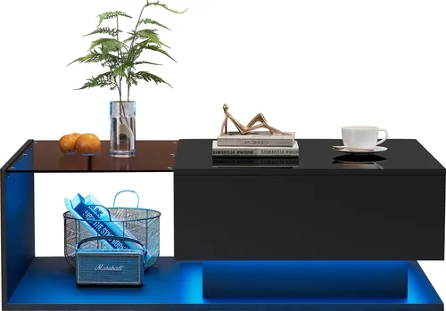 Merax Couchtisch mit LED und Glastischplatte in schwarz von Merax