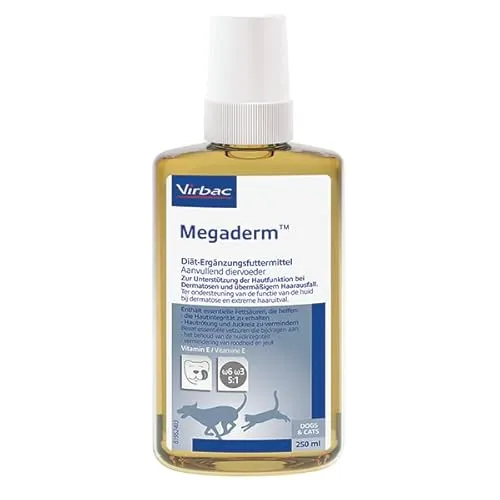 Virbac Megaderm 250 ml - Diätergänzung für Hunde & Katzen zur Unterstützung der Hautfunktion mit essentiellen Fettsäuren im optimalen Verhältnis 5:1 und Vitamin E für gesunde Haut und Haarkleid.