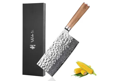 Wakoli Nussbaum Damast Kochmesser Chai Dao 17,5 cm - Küchenmesser aus 67 Lagen japanischem Damaststahl VG-10, ideal für präzises Zerteilen von Fleisch. Eleganter Nussbaumgriff für höchsten Komfort und Langlebigkeit.