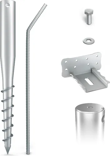 MAXERIO® 100 cm 6er Base-Set Schraubfundamente inkl. Konsole (feuerverzinkt); Ø 60 x 2; M12