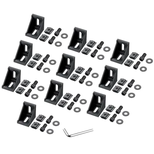 Justech 10x Eckwinkel Befestigungsmaterial für 3030 Aluminium Extrusion Eckverbinder Nut 8 Aluprofil Winkel Wandhalter Montagematerial mit M6 T-Muttern für Aluminiumrahmenstruktur 35x35x28mm Schwarz