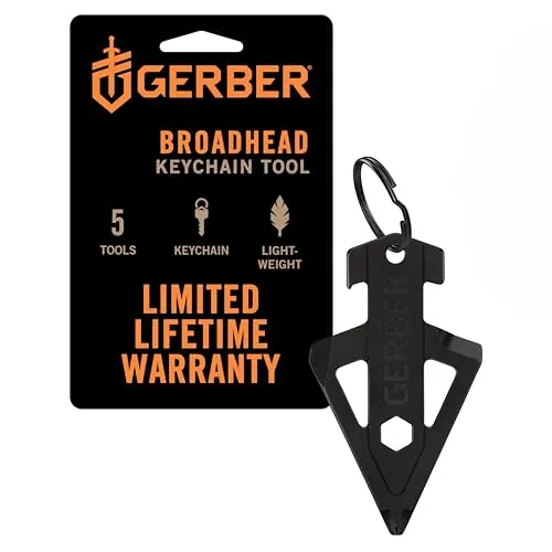 Gerber Multifunktions-Tool und Schlüsselanhänger für Jagdbegeisterte, Broadhead, Mit 5 Funktionen für die kleinen Alltagsprobleme, Länge: 6,5 cm, Gewicht: 26 g, Edelstahl, Schwarz, 1074044