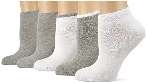 Nur Die 5er Pack Sneaker Socken Classic aus atmungsaktiver Baumwolle bequemer rutschfester Bund Damen, grau/weiß, 39-42