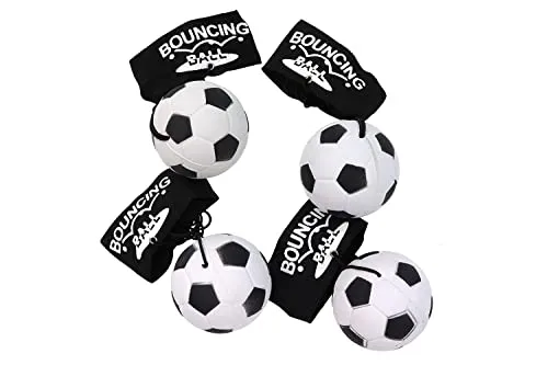 ELLUG 4er Set Fußball Springball/Returnball/Flummi, Armband & Schnur, Safety Clip, Ø6,3cm