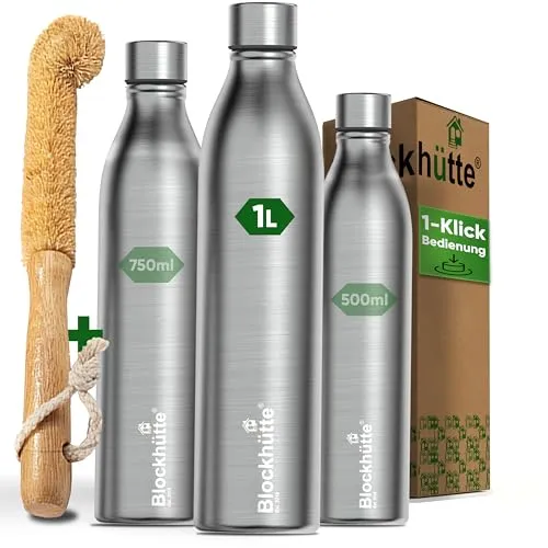 Blockhütte Edelstahl Sport Trinkflasche 1000 ml - Thermobehälter mit innovativer Vakuum-Isolierung, auslaufsicher und bruchfest, hält Getränke bis zu 24 Stunden heiß oder kalt.