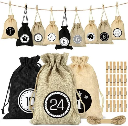 Adventskalender zum Befüllen 24 Stoffbeutel - Adventskalender aus 24 wiederverwendbaren Stoffbeuteln, perfekt zum individuellen Befüllen und für eine nachhaltige Weihnachtszeit.
