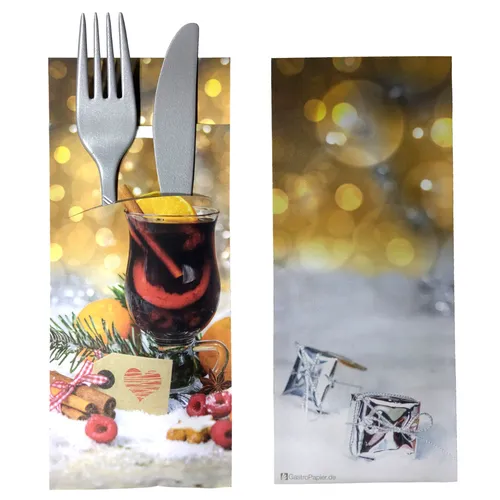 Bestecktaschen mit Servietten viele Farben und Dekore für Privat und Gastronomie