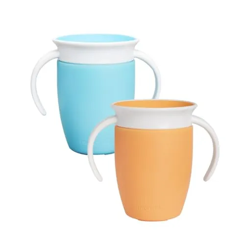 Munchkin Miracle 360 Baby-Trinkbecher| Freifließender Trinklernbecher für Kleinkinder | Trainer-Becher | BPA-frei | Auslaufsicher | Trinkflasche mit Griffen | 207 ml | 6m+ | 2er-Pack | Blau/Orange