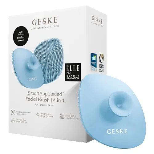 GESKE | SmartAppGuided™ Facial Brush 4 in 1 | Gesichtsreinigungsbürste mit Griff | Weiche Bürste aus Silikon | professionelle Gesichtsreinigung | Gesichtsreinigungsgerät | Hautreinigung