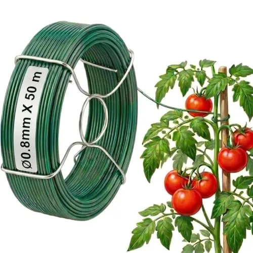 Amagabeli | Weicher Bindedraht Grün 0.8mm (50m Rolle) – Kunststoffummantelter Garten Draht rostfrei für Tomaten & Pflanzen, UV- und witterungsbeständig, flexibel
