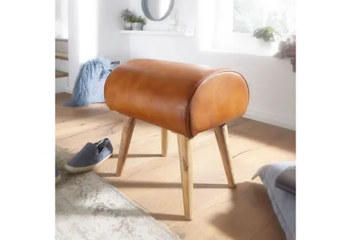 FINEBUY Sitzhocker FB54116 - Braun, Echtleder & Massivholz - Sitzhocker aus hochwertigem Echtleder und massivem Mango-Holz, gepolstert für optimalen Komfort. Ideal für modernes Wohndesign und vielseitige Nutzung.