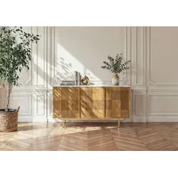Sideboard MIAMI aus Mangoholz und Marmor – 150x40x80