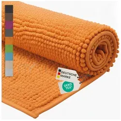 NYVI Badematte Badematte NYVISpa Chenille Badezimmerteppich, Höhe 20 mm, Polyester, Rutschfest, Saugfähig, Schnell Trocknend, Fußbodenheizung geeignet orange 60 cm x 90 cm x 20 mm