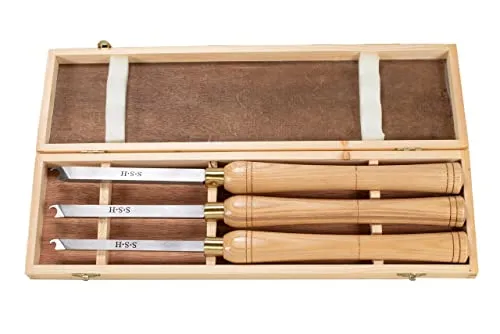 HSS-Ringdreheisen 3 Set - Hochwertige Ausdrehstahl für Drechselbank - Drechseleisen Set aus verschleißfestem HSS-Stahl, ideal für präzises Drechseln. Enthält 3 verschiedene Klingenlängen für vielseitige Anwendungen und ergonomische Holzgriffe.