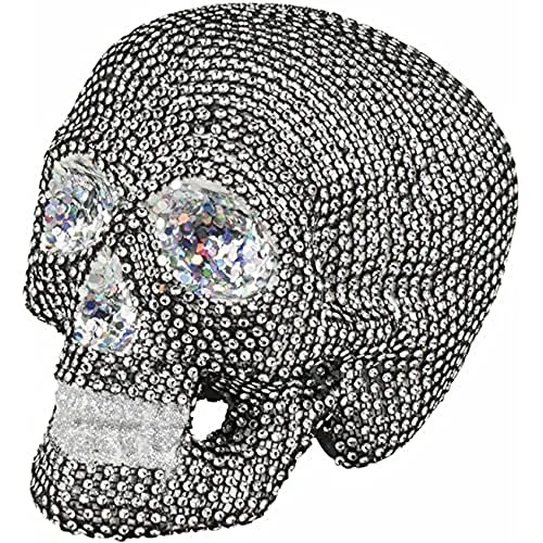 Boland 72125 - Totenkopf mit Glitzersteinen, Schwarz, 19 x 15 cm, Halloween, Dekoration, Mottoparty
