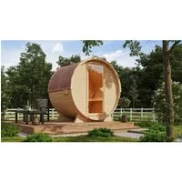 Karibu Fasssauna-Set Naturbelassen mit Ofen 9 kW Ext. Strg