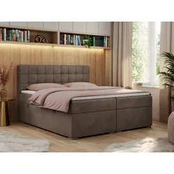 CARMEN Boxspringbett 140x200 - Braun - Velvet mit Kopfstütze & Bettkasten - Komfortables Polsterbett mit 7-Zonen-Taschenfederkernmatratze und praktischem Bettkasten. Ideal für erholsame Nächte und optimale Unterstützung.