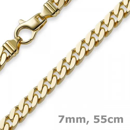 7mm Panzerkette Kette Collier aus 585 Gold Gelbgold, Goldkette, 55cm, Herren