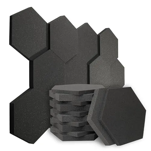 sunnypillow Hexagon Akustikschaumstoff - 12 Stück - 50 x 43 x 3/5cm - Hochwertiger Hexagon Akustikschaumstoff in Anthrazit für effektive Schalldämmung. Ideal zur Verbesserung der Raumakustik in Musikstudios, Büros oder Kinos. Zertifiziert und schadstoffgeprüft, made in Germany.
