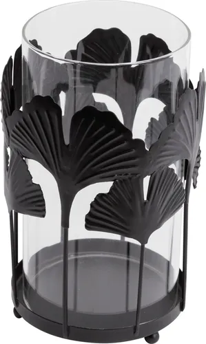 TrendLine Deko Windlicht Metall 19 cm schwarz Gingko in schwarz von TrendLine