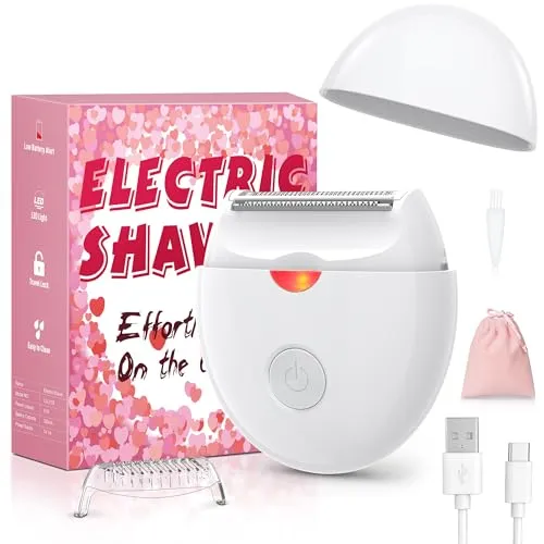 houpoo Rasierer Damen – Mini Damenrasierer Elektrisch für Achseln, Beine, Bikini & Knie, Rasierer damen Intimbereich & Trimmer Damen mit LED-Licht, Nass & Trocken, USB-C