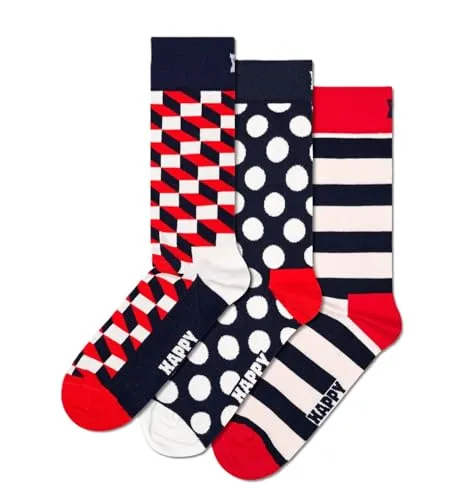 Happy Socks Classic Crew Socken – 3er-Pack in Rot, Weiß & Schwarz - Herrensocken aus weicher Baumwollmischung, ideal für den täglichen Gebrauch mit verstärkter Ferse und Spitze für hohe Langlebigkeit und Komfort.