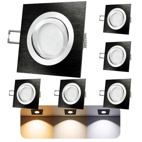 6x QF-2 LED Einbauleuchte schwarz 6W 3CCT dimmbar Birne Deckenlampe Deckenspo