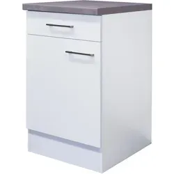 Flex-Well Exclusiv Unterschrank Joelina 50 cm Weiß - Einbauküchen-Komponenten mit zeitlosem Design und viel Stauraum. Der 50 cm breite Unterschrank überzeugt durch moderne Formgebung und hochwertige Verarbeitung – ideal für kleine Küchen.