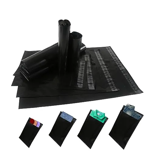 huruirui 100Stück Versandtaschen Plastik Versandbeutel Blickdicht Selbstklebend Versandtaschen Warensendung Versandtüten für Kleidung Logistikverpackungen Transport 4-Modelle Schwarz