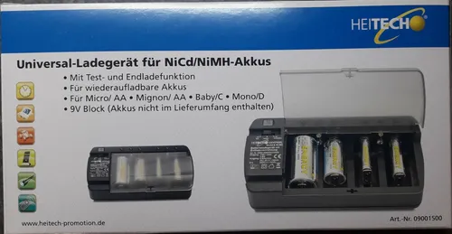 Universal Ladegerät Heitech 09001500 Akku Mignon AA Micro AAA Baby C Mono D Bloc