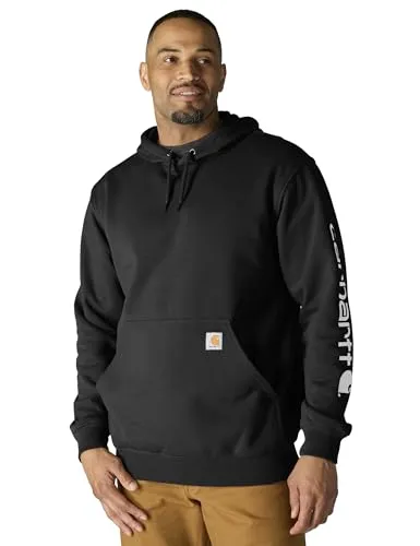 Carhartt Herren Sleeve Logo Hooded Sweatshirt, Schwarz, M - Kapuzenpullover für Herren mit losem Schnitt und mittlerem Gewicht; ideal für Komfort und Bewegungsfreiheit dank elastischer Bündchen und verstellbarem Kapuzenzug.