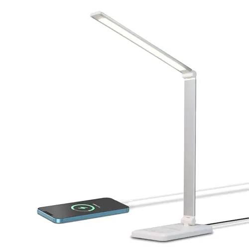LQWELL® LED Schreibtischlampe Dimmbar Metallmaterial, 5 Farben und 10 Helligkeitsstufen, Augenfreundliche Nachttischlampe mit USB-Aufladung, Touch-Steuerung und Memory-Funktion für Kinder, Büro