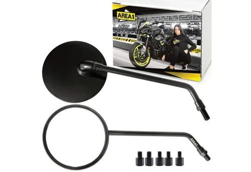 Area1 Motorradspiegel Set – E-geprüfte Qualität mit 5 Adaptern - Motorradspiegel Set mit E-Prüfzeichen, inklusive 5 Adaptern für einfache Montage, ideal für sicheres Fahren.