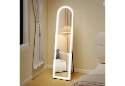 HOMCOM Standspiegel mit LED-Lichtern, 150 x 40 cm, bogenförmig, dimmbar, 3 Lichtfarben (Stehspiegel, 1-St., Wandspiegel), für Wohnzimmer, Schlafzimmer, Weiß