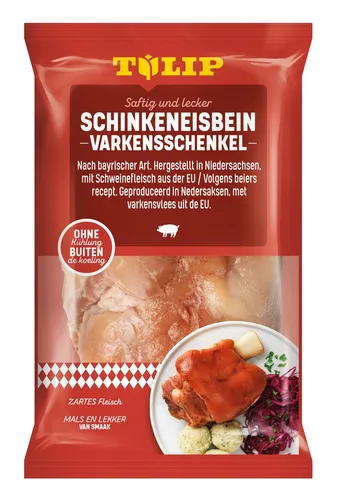 TULIP 600 g Eisbein Schinkeneisbein | Tafelfertig Gegart Vakuumverpackt | Schweinehaxe mit Schwarte einfach im Backofen zubereitet in ca. 30-40 Minuten | Eisbeinfleisch Ohne Kühlung