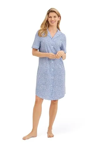 Rösch Nachthemd im Blumendruck Blau-Weiß Herremhemdstil 100% Baumwolle 1253154 44, 12560