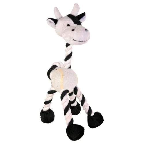 TRIXIE Tier mit Tau Tennisball - Plüschspielzeug für Hunde, 28 cm, fördert Spiel und Beschäftigung mit Quietscher