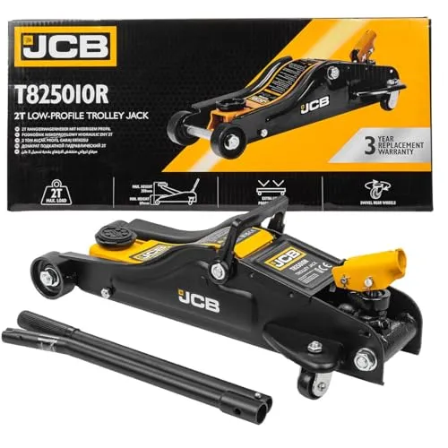 JCB Rangierwagenheber 2t - Hydraulisch für tiefergelegte Fahrzeuge - Kfz-Wagenheber mit niedrigem Profil, ideal für Fahrzeuge mit geringer Bodenfreiheit. Robuste Stahlkonstruktion für zuverlässiges Heben und einfaches Handling in Werkstatt und Garage.