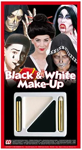 W WIDMANN MILANO Party Fashion, Halloween Make-up Set in Schwarz und Weiß, benutzerfreundlich, vielseitige Farben, garantierte Sicherheit, perfekt für Themenpartys