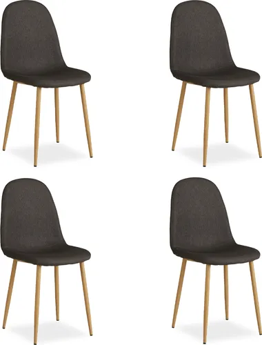 Homestyle4u Polsterstuhl Set - 4 bequeme Anthrazit Esszimmerstühle - Moderne Esszimmerstühle im 4er Set mit edlem Leinenbezug in Anthrazit. Komfortable Sitzfläche und stabile Metallfüße in Holzoptik für sicheren Stand.
