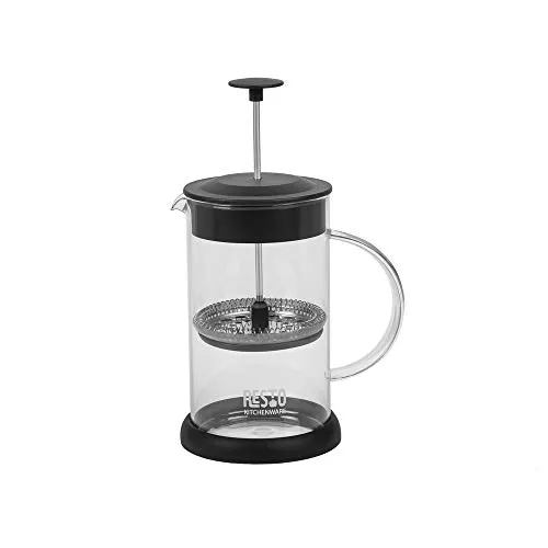 RESTO 90501 French Press System Tee und Kaffeebereiter aus hitzebeständigem Borsilikatglas mit Glasgriff, Edelstahlfilter, Kunststoffdeckel und Silikonboden / (0.6 Liter)