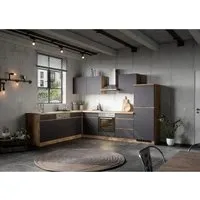 Held Möbel Winkelküche Turin 240 x 300 cm mit E-Geräten in Graphit-Wotaneiche