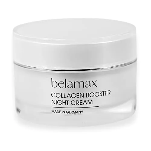 Belamax Collagen Booster Cream Night | Anti Aging Nachtcreme mit Bakuchiol | 50ml | Reichhaltige Nachtpflege für trockene Haut | Gesichtscreme für Regeneration über Nacht | Made in Germany