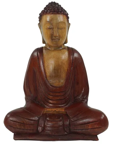 Handgefertigte Holzbuddha Statue Anjali Mudra 20 cm - Kunstvolle Buddha Statue aus Holz, 20 cm hoch, perfekt für eine harmonische Raumgestaltung. Fair gehandelt und mit Liebe in Indonesien gefertigt.
