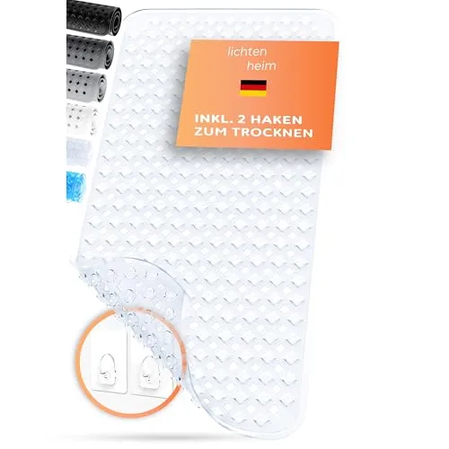 LICHTENHEIM Badewannenmatte rutschfest 88x40cm | BPA frei Antirutschmatte Badewanne | rutschfeste Badematte für Baby, Kinder & Senioren | Rutschmatte Anti Rutsch | Badewanneneinlage Durchsichtig