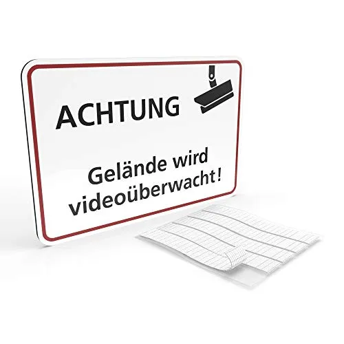 Betriebsausstattung24® Hinweisschild Achtung - Gelände Wird Videoüberwacht | Schild 30,0 x 20,0 cm | Videoüberwachung Grundstück | 2mm Aluminium- Verbundplatte | inkl. Klebestripes